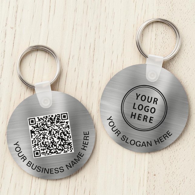 Chaveiro Logotipo Código QR Promocional Prata (Logo QR Code Promotional Silver Keychain)