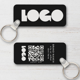 Chaveiro Logotipo comercial preto e código QR, horizontal d