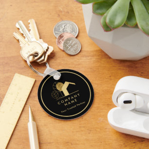 Chaveiro Logotipo da Casa Moderna Preto e Código Qr Dourado