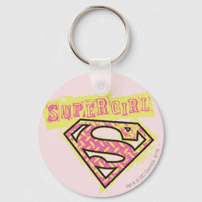 Chaveiro Logotipo da Supergirl Grunge rosa (Frente)
