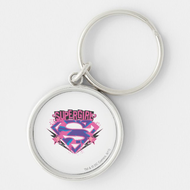 Chaveiro Logotipo de Supergirl Pink e Purple Grunge (Frente)