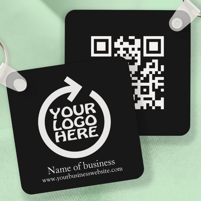 Chaveiro Logotipo e código QR Empresa personalizada (Logo and QR Code Personalized Business Keychain by Ricaso. Easy edit template. Add your own logo)