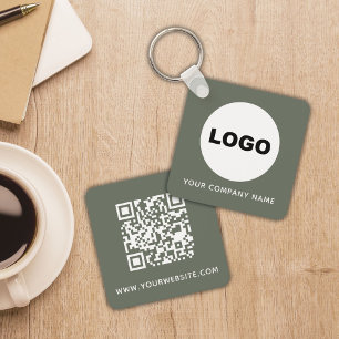 Chaveiro Logotipo em Verde Sage Código QR Mídia Social