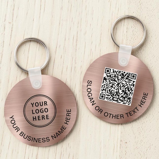 Chaveiro Logotipo moderno Rosa de código QR Dourado (Business Logo QR Code Promotional Rose Gold Keychain)