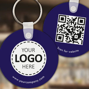 Chaveiro Logotipo personalizado, código QR e texto, azul es