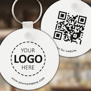 Chaveiro Logotipo personalizado, código QR e texto, branco