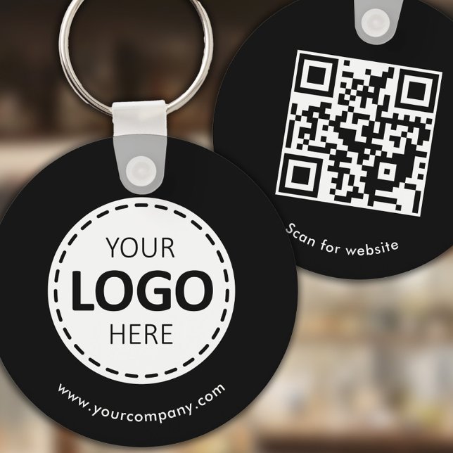 Chaveiro Logotipo personalizado, código QR e texto, preto (Criador carregado)