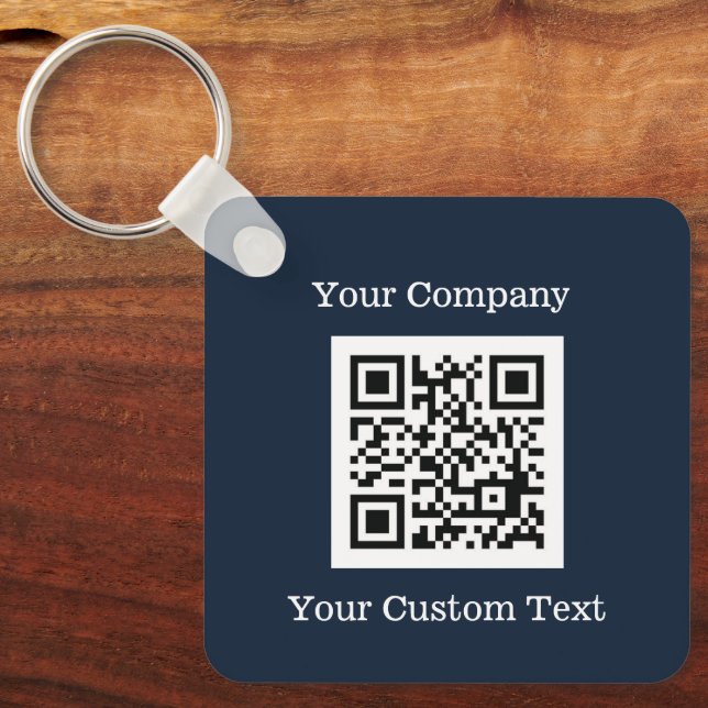Chaveiro Logotipo personalizado Código QR Texto Marinho Azu (Frente)