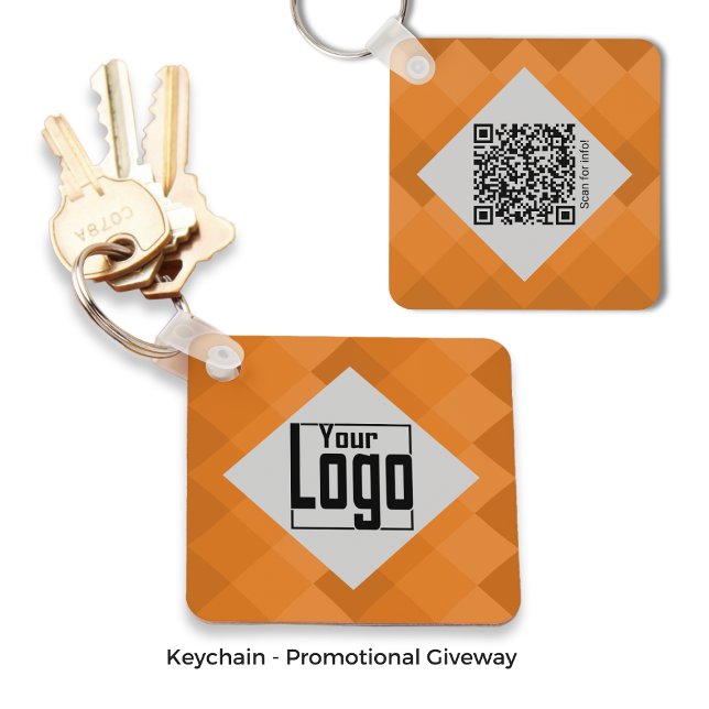 Chaveiro Logotipo personalizado da empresa Código QR Laranj (Custom Company Logo QR-code Orange & Gray Keychain)