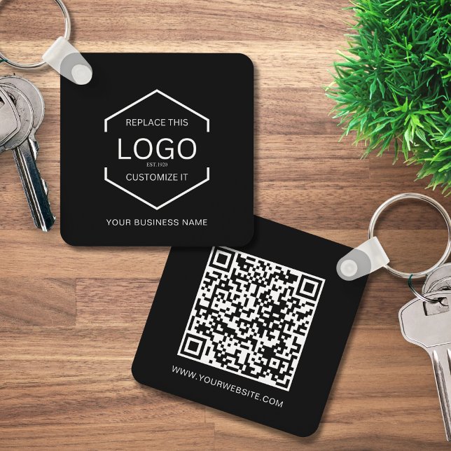 Chaveiro Logotipo preto de empresa de código QR ao quadrado (Criador carregado)