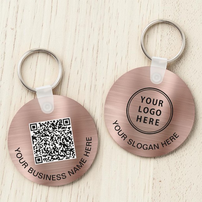 Chaveiro Logotipo QR Rosa Promocional  Dourado (Business Logo QR Code Promotional Rose Gold Keychain)