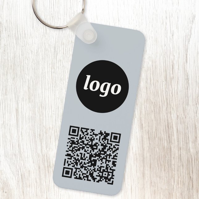 Chaveiro Logotipo simples Código QR Azul de negócios (Powder blue logo with QR code promotional business branding keyring)