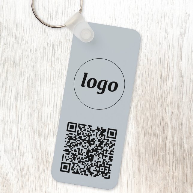 Chaveiro Logotipo simples Código QR Azul de negócios (Powder blue logo with QR code promotional business branding keyring)