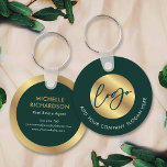Chaveiro Logotipo verde e Dourado Promocional comercial imo<br><div class="desc">Promova sua empresa com este design chaveiro personalizado em verde esmeralda e ouro. Apresentando espaço para o logotipo e slogan da sua empresa na frente com seu nome, cargo, detalhes de contato e site na parte traseira. O fundo verde-escuro combinado com o detalhamento falsa do ouro, dá um presente corporativo...</div>