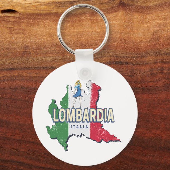 Chaveiro Lombardia Itália Retro Região Mapa Vintage Souveni (Frente)