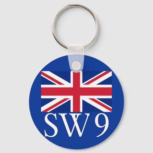 Chaveiro London Postcode SW9 com Union Jack (Frente)