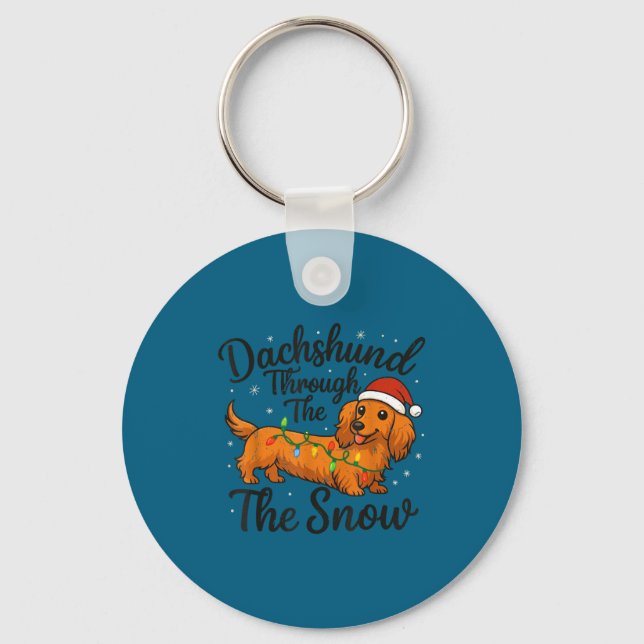 Chaveiro Long Hair Dachshund Through Snow Christmas Pajamas (Frente)