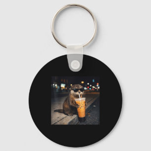 Chaveiro Lontra legal bebendo café com leite gelado para ho