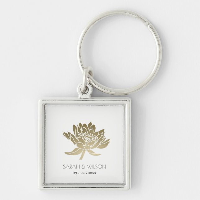 CHAVEIRO LOTUS BRANCO DOURADO E GLAMOROSO SALVE O PRESENTE  (Frente)
