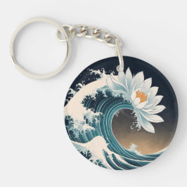 Chaveiro Lotus Branco e Onda Oceânica - Elegância em movime