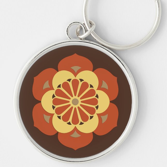 Chaveiro Lotus Flower Mandala, Brown, Rusta e Amarelo (Frente)