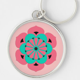 Chaveiro Lotus Flower Mandala, Coral Rosa e Turquesa
