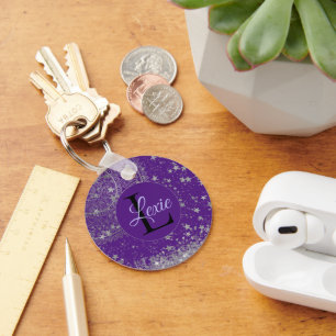 Chaveiro Lotus Mandala com estrelas prateadas em personagem