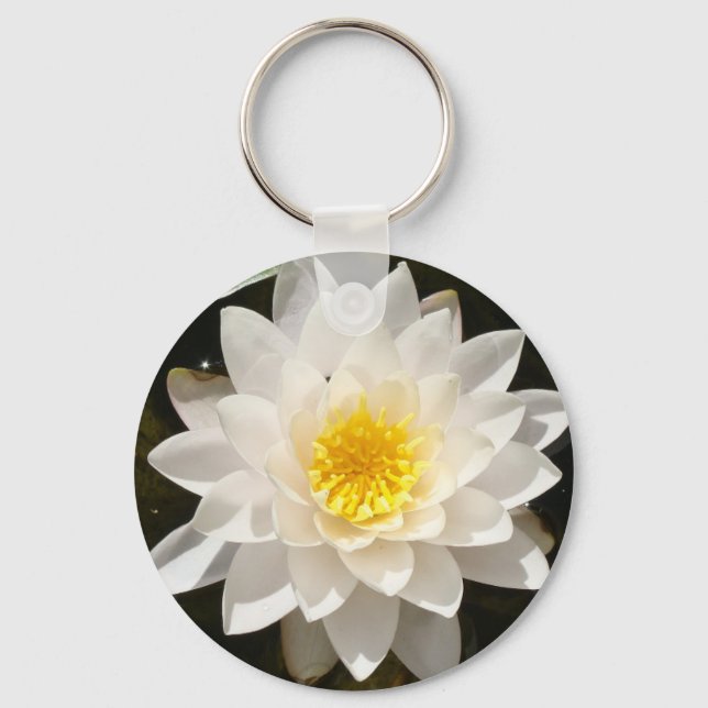 Chaveiro Lotus Waterlily Branco Flutuante (Frente)