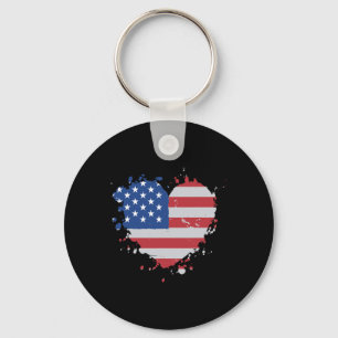 Chaveiro Love Flag Usa Heart, 4 De Julho, American Proud Gi