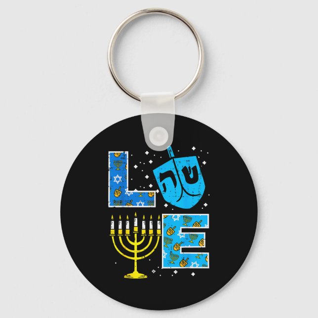 Chaveiro Love Hanukkah Dreidel Menorah Jewish Chanukah Men  (Frente)