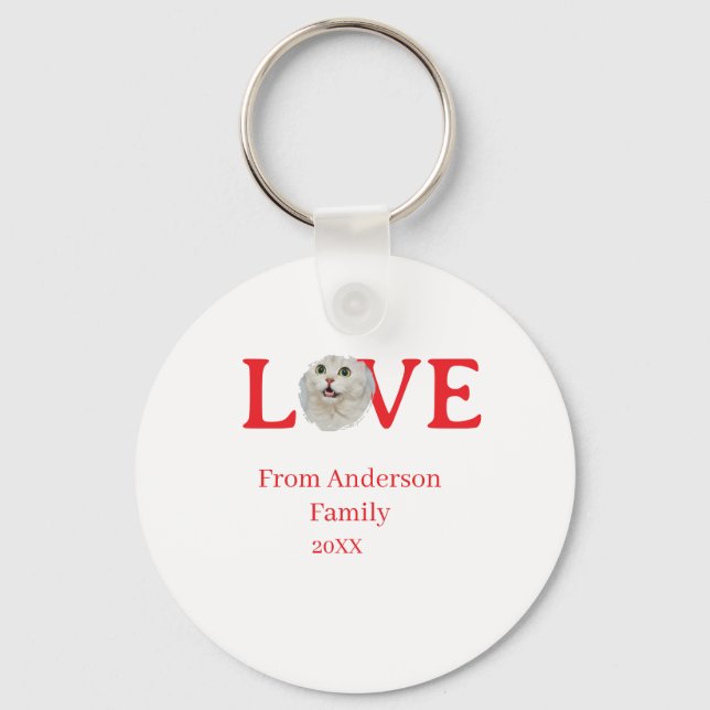 Chaveiro Love holidays cat photo pet family name bold lette (Frente)