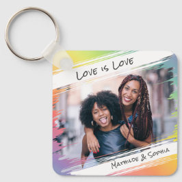 Chaveiro Love is Love Modern Rainbow Adicionar sua foto e n