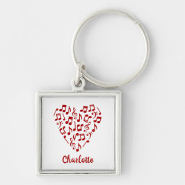 Chaveiro Love Music Heart of Red Music Notes with Name