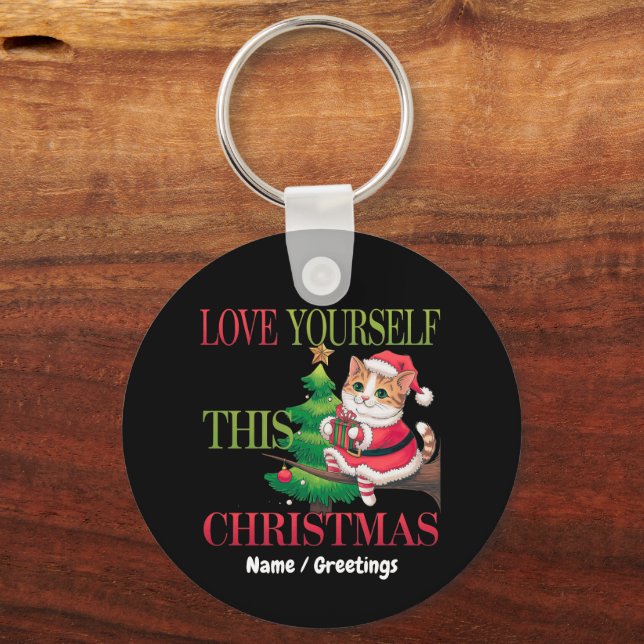 Chaveiro  Love Yourself This Christmas Cute Cat Holiday (Frente)