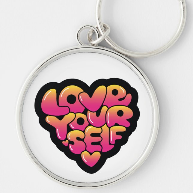Chaveiro Love Yourself Typography Heart Sticker  (Frente)