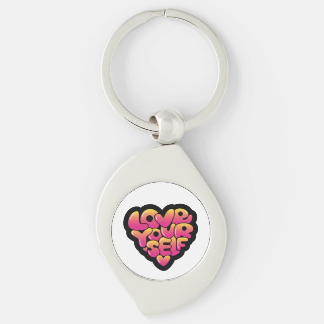 Chaveiro Love Yourself Typography Heart Sticker  (Frente)