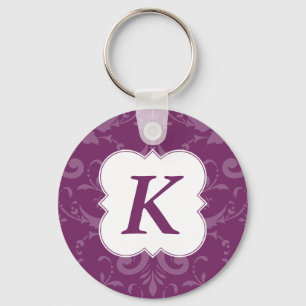 Chaveiro Lovely Labels Purple Damask Custom Initial