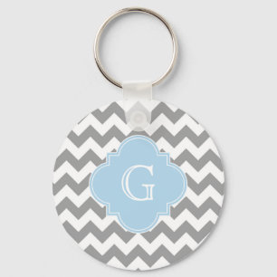 Chaveiro Lt branco cinzento Azul Quatrefoil Monograma de