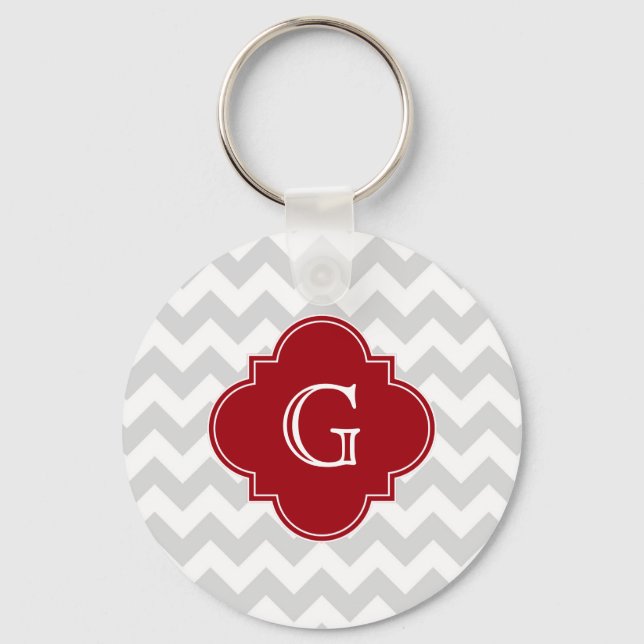 Chaveiro Lt Cinza Wht Chevron Cranberry Quatrefoil Monogram (Frente)