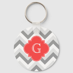 Chaveiro Lt Duas Cinzas Wht Chevron SQ Coral Red Name Monog