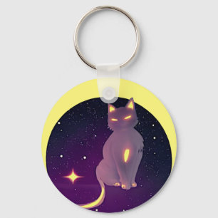 Chaveiro Lua de Gato Bonito Artista Silhute Stars Night Sky