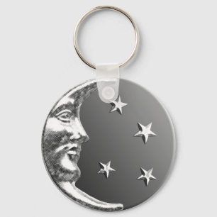 Chaveiro Lua do art deco e estrelas - cinza/cinzas e prata
