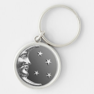 Chaveiro Lua do art deco e estrelas - cinza/cinzas e prata