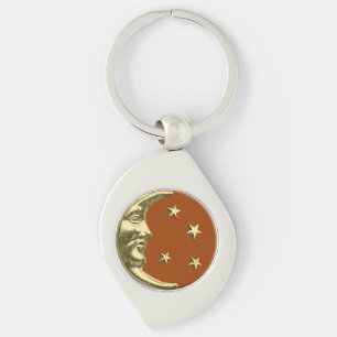 Chaveiro Lua e Estrelas Art Déco - Marrom Ferrugem e Dourad