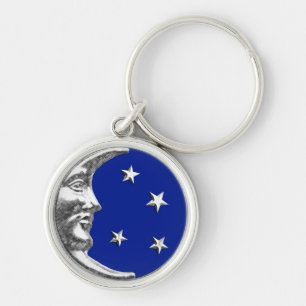 Chaveiro Lua e estrelas do art deco - azuis cobaltos e