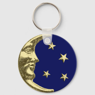 Chaveiro Lua e estrelas do art deco - azuis marinhos e ouro