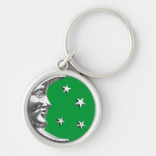 Chaveiro Lua e estrelas do art deco - verde e prata de jade
