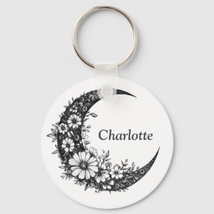 Chaveiro Lua e Flores Arte com Nome Personalizável