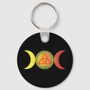 Chaveiro Lua tripla com ouroboros verdes e triquetra vermel