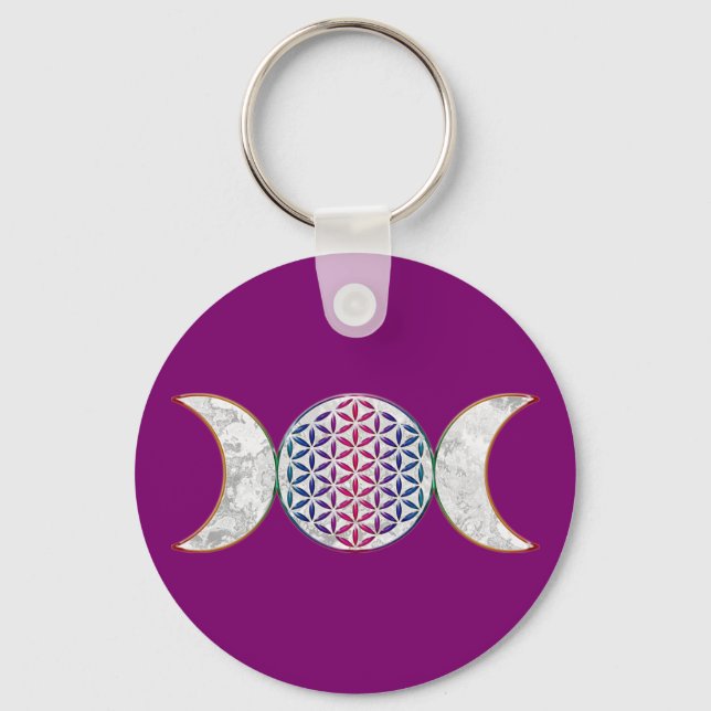 Chaveiro Lua Tripla Mágica - Flor Espiritual Da Vida 2 Botã (Frente)